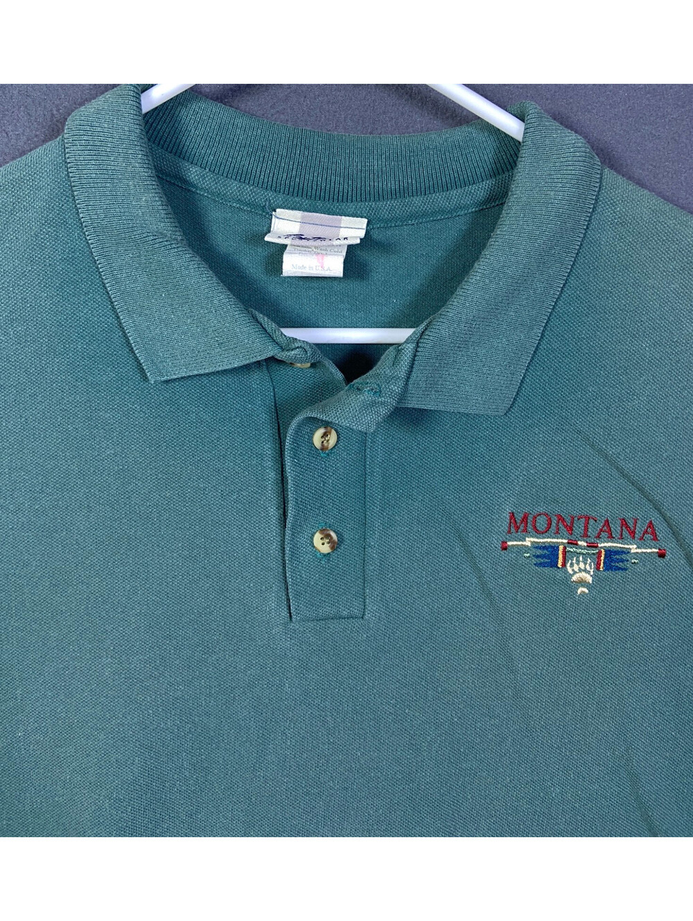 Vintage 80s 90s Montana Aztec Men's Green Golf Tennis Logo Polo Shirt Sz. XLarge